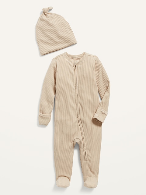 Footed Sleep & Play Rib-Knit One-Piece & Beanie Layette Set for Baby