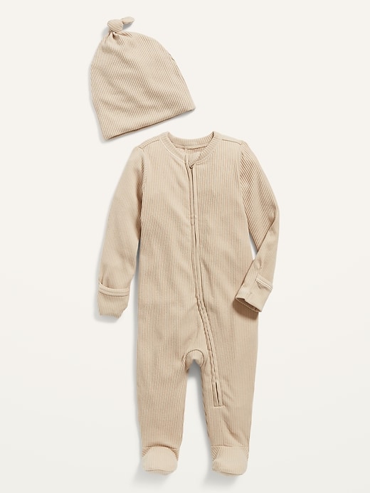 View large product image 1 of 1. Footed Sleep & Play Rib-Knit One-Piece & Beanie Layette Set for Baby