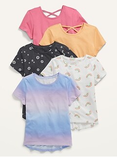 Softest Short-Sleeve Lattice-Back T-Shirt Variety 5-Pack for Girls