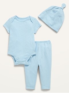 Unisex 3-Piece Slub-Knit Bodysuit, Pants & Hat Layette Set for Baby