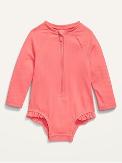 Long-Sleeve Rib-Knit Zip Rashguard Swimsuit for Baby