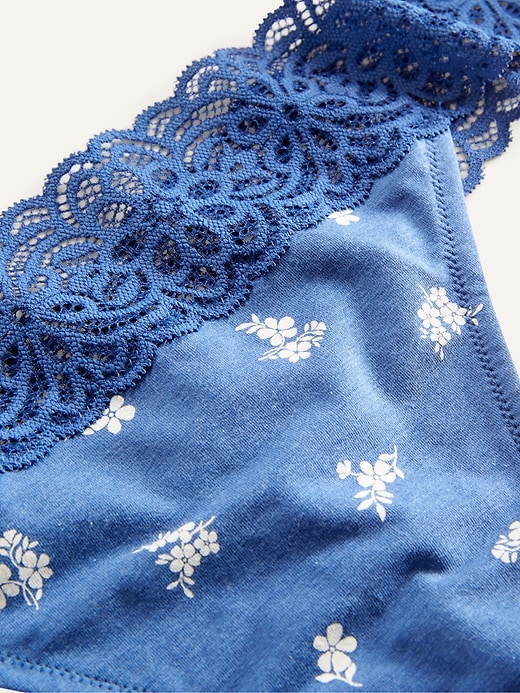 Women's Cotton Lace Trim Thong - Auden™ Blue Xl : Target
