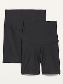 Image number 1 showing, Maternity 2-Pack Full Panel & Postpartum Support PowerSoft Biker Shorts -- 8-inch inseam