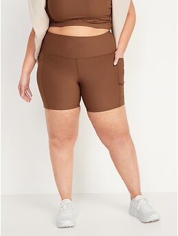 High-Waisted PowerSoft Side-Pocket Biker Shorts for Women -- 6-inch inseam
