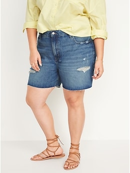 High-Waisted Slouchy Straight Cut-Off Non-Stretch Jean Shorts -- 5-inch inseam