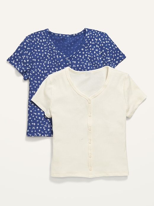 Old Navy Printed Rib-Knit Short-Sleeve Button-Front T-Shirt 2-Pack for Girls. 1