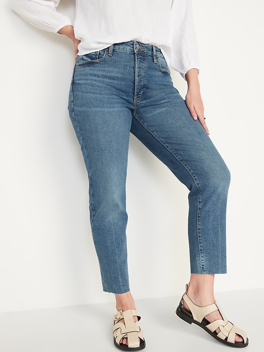 Old Navy High-Waisted Button-Fly O.G. Straight Cut-Off Jeans for Women. 1 Old Navy High-Waisted Button-Fly O.G. Straight Cut-Off Jeans for Women. 1