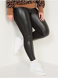 High-Waisted Faux-Leather Panel Leggings For Women