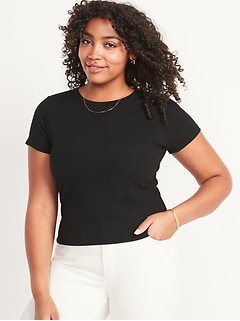 Fitted Short-Sleeve Cropped Rib-Knit T-Shirt
