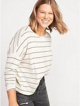 Oversized Luxe Striped Long-Sleeve T-Shirt for Women
