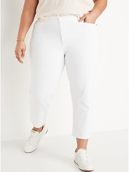 High-Waisted Slouchy Straight Cropped Non-Stretch White Jeans for Women