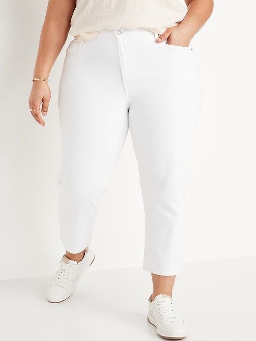 Image number 7 showing, High-Waisted Slouchy Straight Cropped Non-Stretch White Jeans for Women