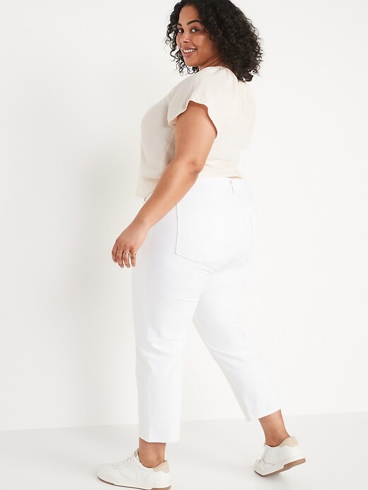 Image number 8 showing, High-Waisted Slouchy Straight Cropped Non-Stretch White Jeans for Women