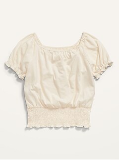 Short Puff-Sleeve Smocked Top for Girls