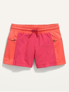 High-Waisted StretchTech Paneled Zip-Pocket Performance Shorts for Girls