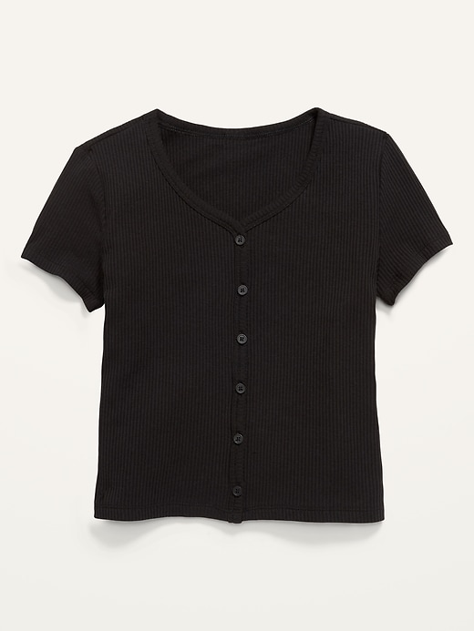 View large product image 1 of 1. Rib-Knit Short-Sleeve Button-Front Top for Girls