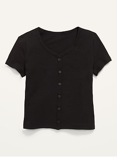 Rib-Knit Short-Sleeve Button-Front Top for Girls