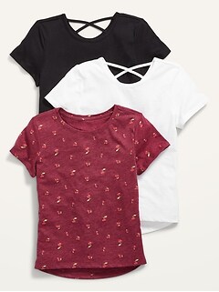 Softest Short-Sleeve Lattice-Back T-Shirt 3-Pack for Girls