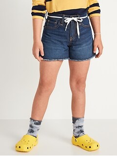 High-Waisted Cut-Off Non-Stretch Jean Shorts for Girls