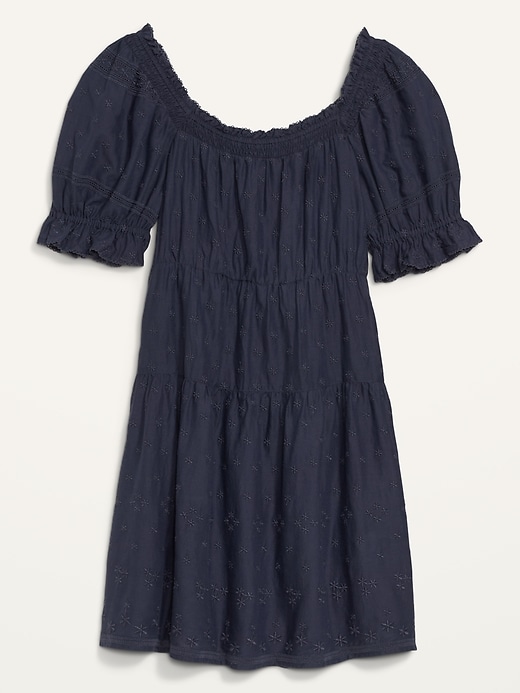 Image number 4 showing, Puff-Sleeve Tiered Smocked Embroidered Mini Swing Dress for Women