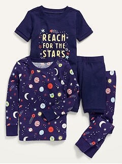 Unisex 4-Piece Graphic Pajama Set for Toddler & Baby