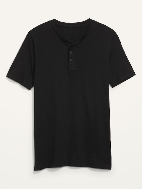 T-shirt henley ultra-doux à manches courtes pour Homme - Noir