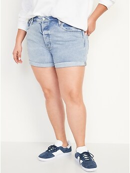 High-Waisted Button-Fly O.G. Straight Cuffed Jean Shorts for Women -- 3-inch inseam