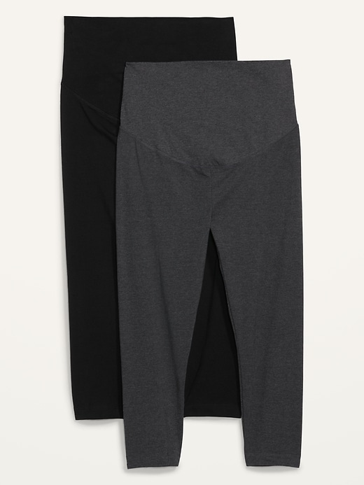 Image number 1 showing, Maternity 2-Pack Full-Panel Cropped Jersey Leggings