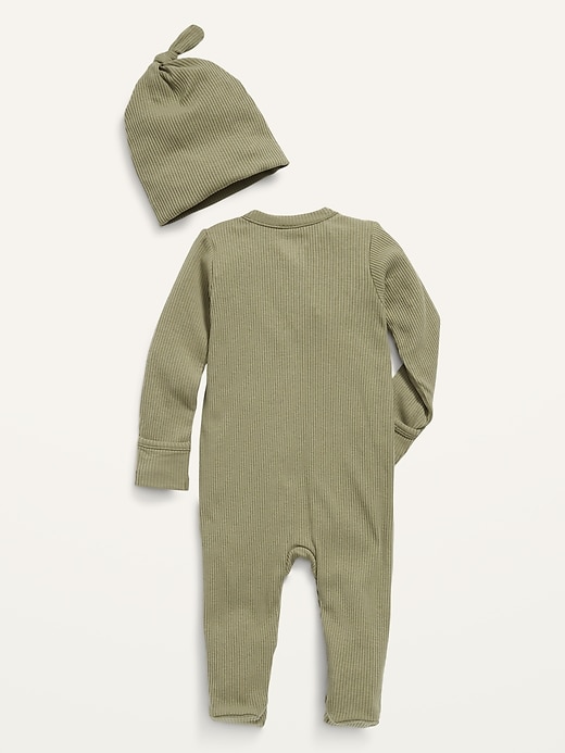 View large product image 2 of 3. Footed Sleep & Play Rib-Knit One-Piece & Beanie Layette Set for Baby