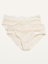 Image number 1 showing, Maternity 2-Pack Lace-Trim Supima® Cotton-Blend Below-Bump Bikini Underwear