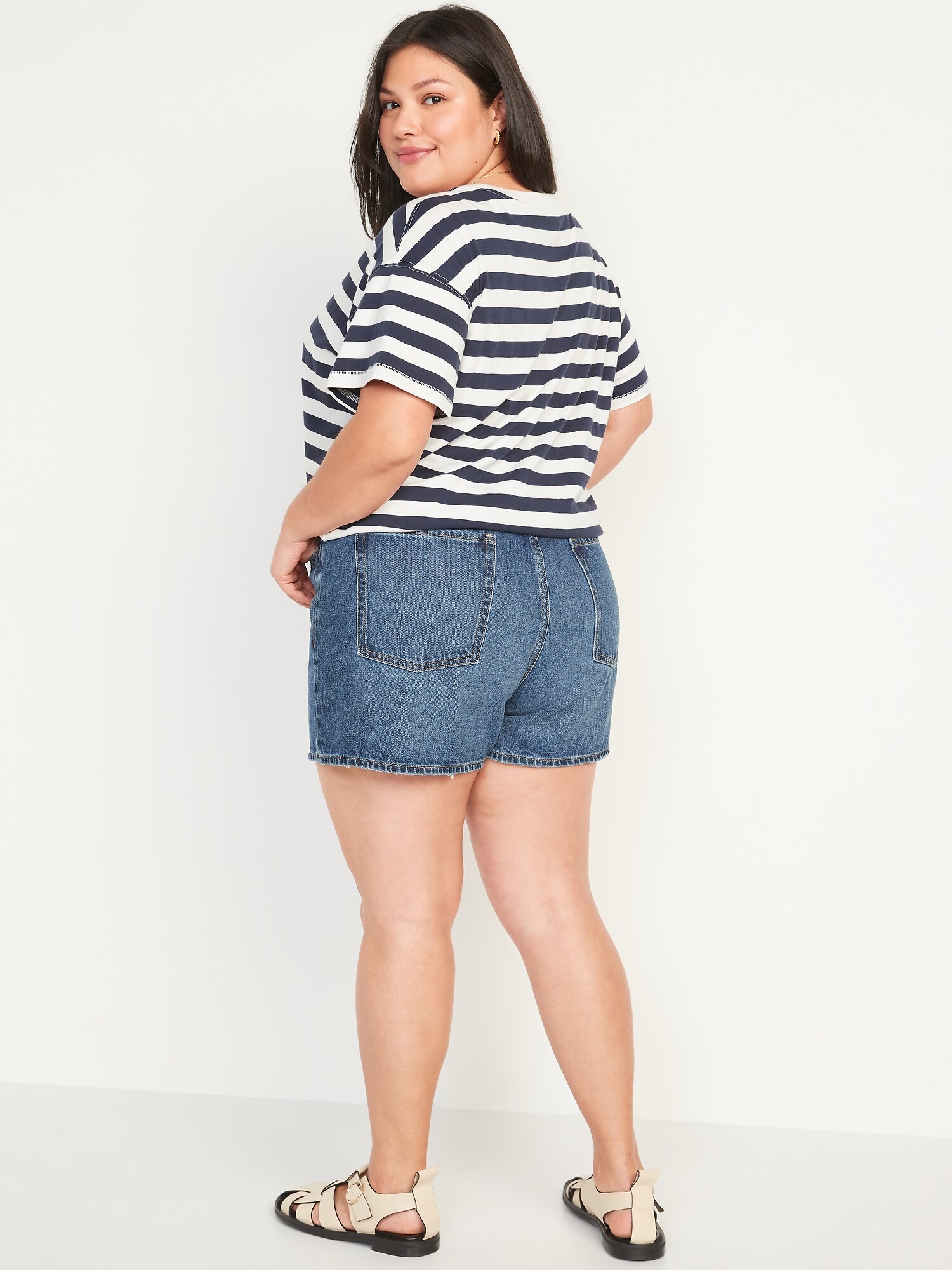 High-Waisted Button-Fly Slouchy Straight Non-Stretch Jean Shorts