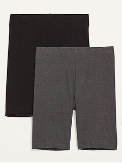 High-Waisted Rib-Knit Long Biker Shorts 2-Pack for Women -- 8-inch inseam