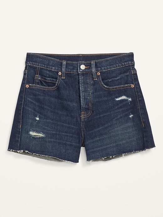 Image number 4 showing, Higher High-Waisted Button-Fly Sky-Hi A-Line Distressed Cut-Off Jean Shorts for Women -- 3-inch inseam