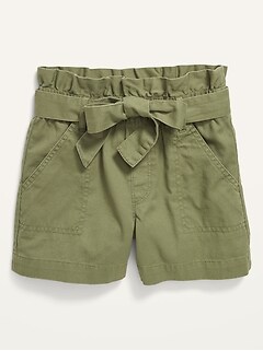 Paperbag-Waist Utility Shorts for Girls