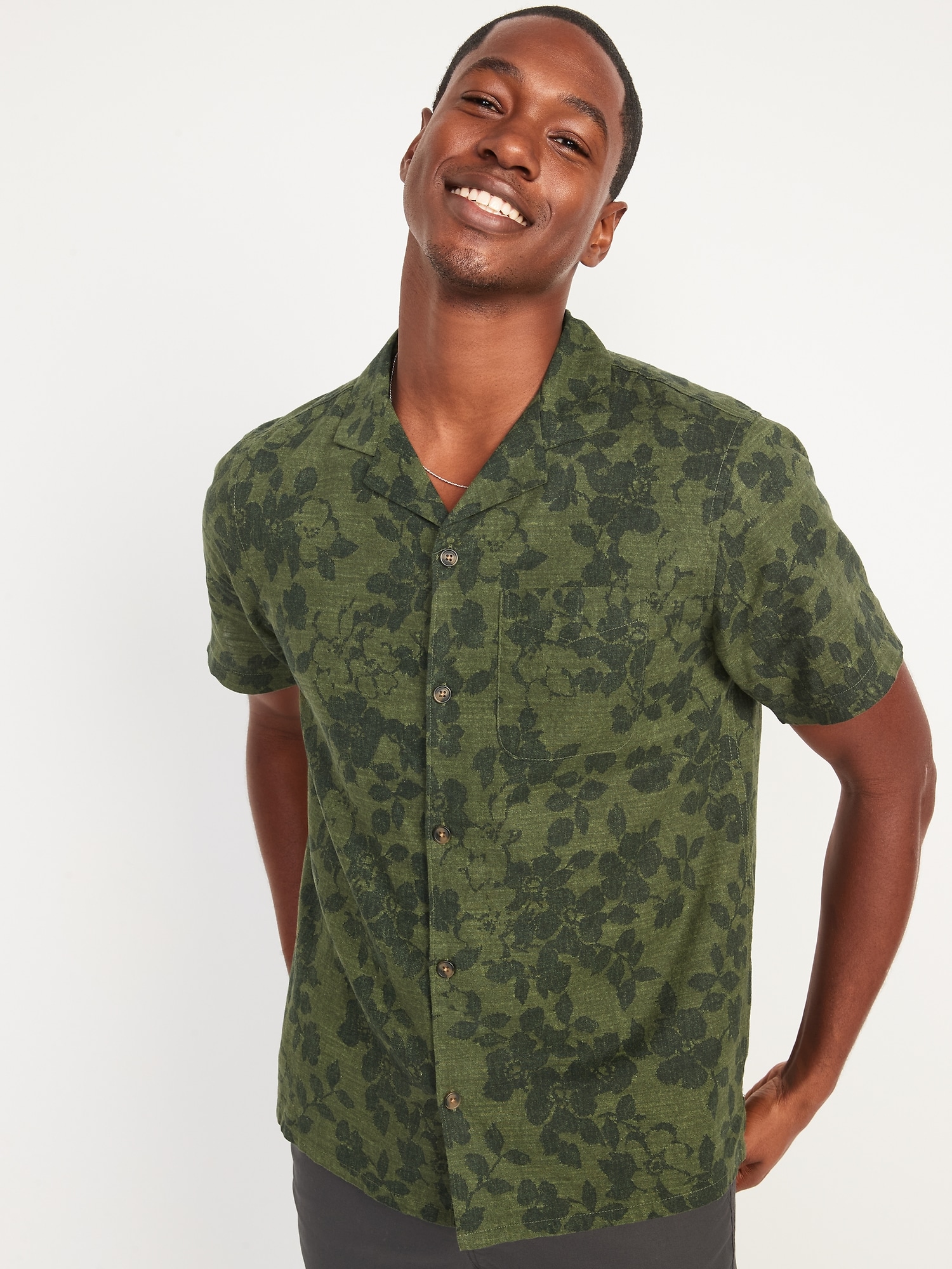 Floral Linen-Blend Camp Shirt for Men 