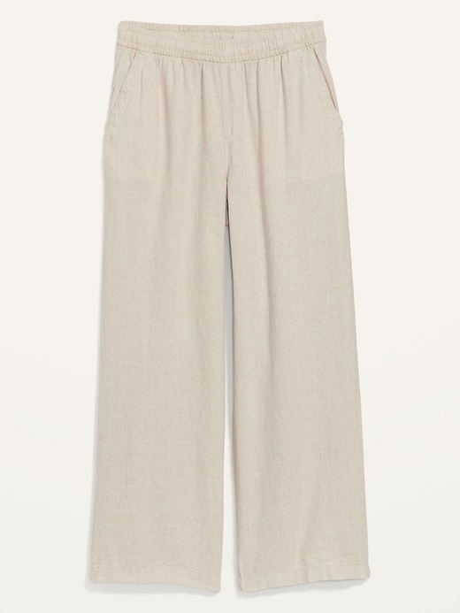 L'image numéro 4 présente Pantalon en mélange de lin à taille haute et à jambe large pour Femme