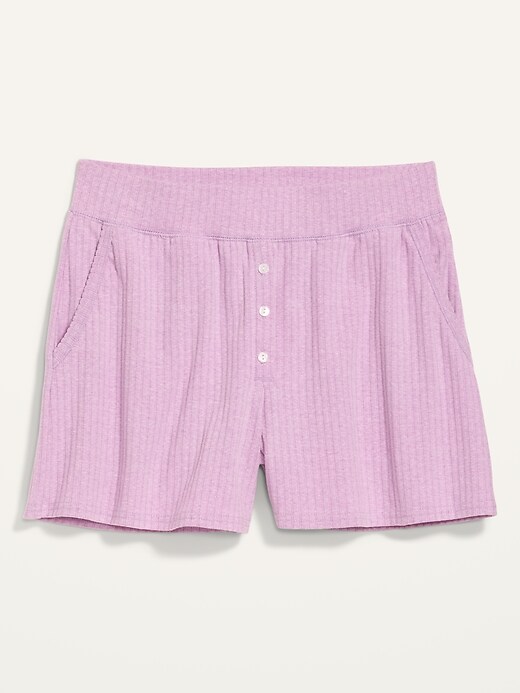 Image number 4 showing, High-Waisted Rib-Knit Pajama Shorts -- 3-inch inseam
