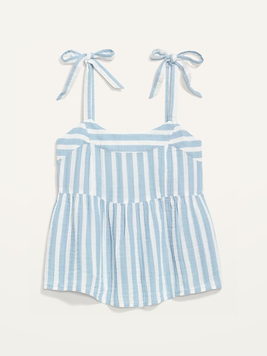 Image number 4 showing, Tie-Shoulder Striped Smocked Babydoll Cami Swing Blouse for Women