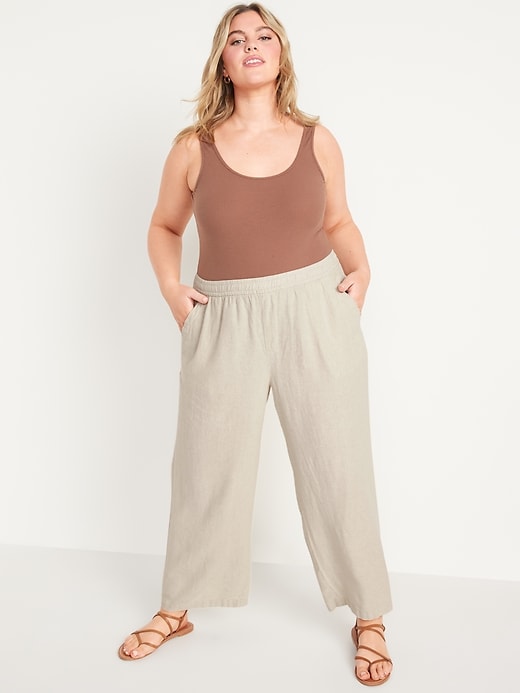 L'image numéro 3 présente Pantalon en mélange de lin à taille haute et à jambe large pour Femme