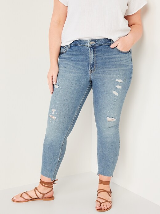 Image number 7 showing, Mid-Rise Rockstar Super-Skinny Ripped Cut-Off Ankle Jeans for Women