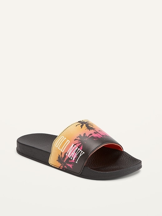 faux leather pool slides