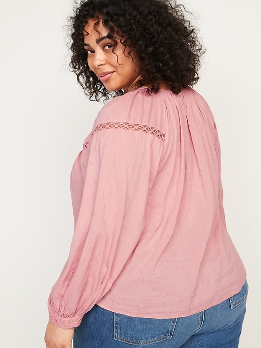 Image number 8 showing, Long-Sleeve Embroidered Lace-Trimmed Blouse for Women