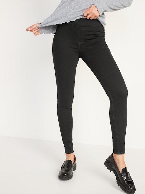 Mid-Rise Black Rockstar Super Skinny Jeggings for Women