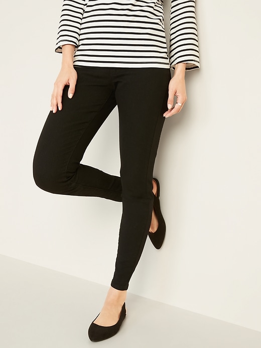 Image number 1 showing, Mid-Rise Wow Super-Skinny Black-Wash Pull-On Ankle Jeggings for Women