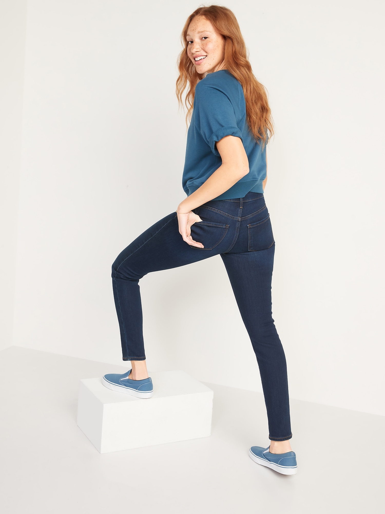 mid rise dark wash jean leggings