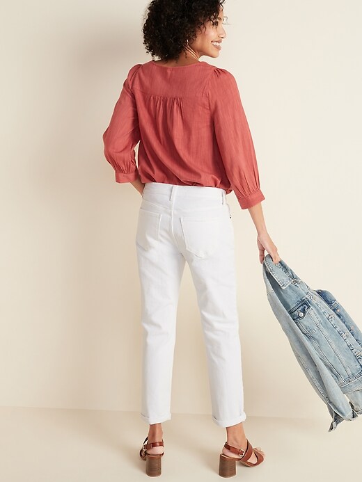 Image number 2 showing, Mid-Rise Boyfriend Straight White Jeans for Women