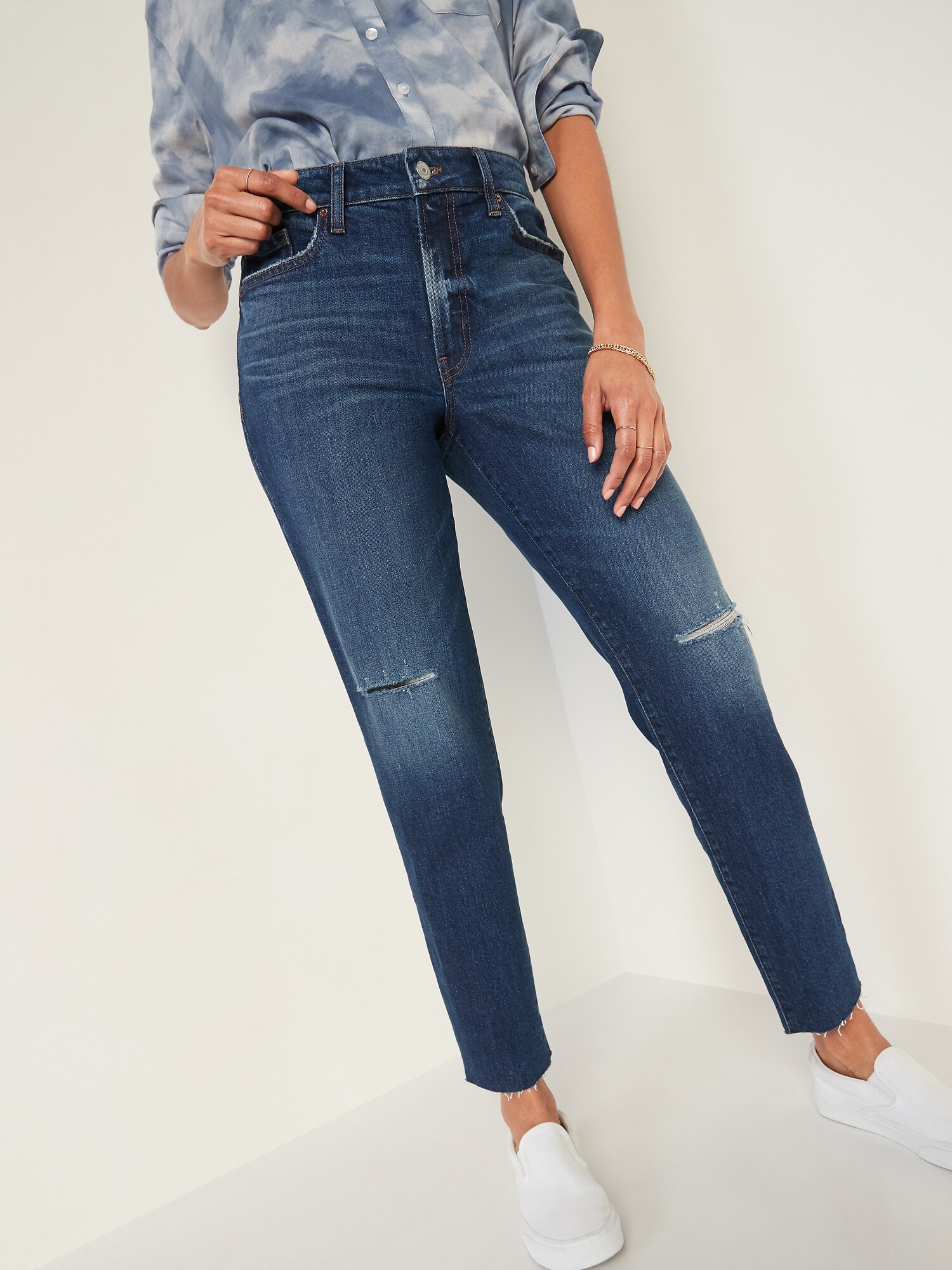High-Waisted OG Loose Black Ripped Cut-Off Jeans for Women