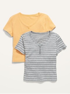 Printed Rib-Knit Short-Sleeve Button-Front T-Shirt 2-Pack for Girls
