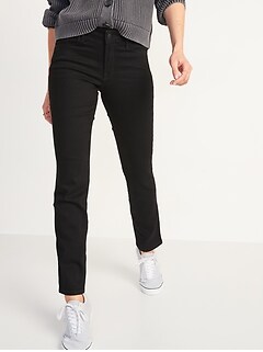 Mid-Rise Power Slim Straight Black Jeans for Women