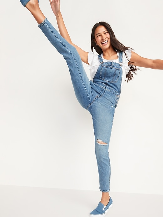 Image number 1 showing, O.G. Workwear Straight Medium-Wash Ripped Jean Overalls for Women